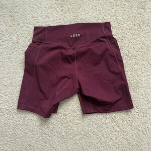 LSKD Women's Maroon Athletic Shorts - High-Waist Performance Fit